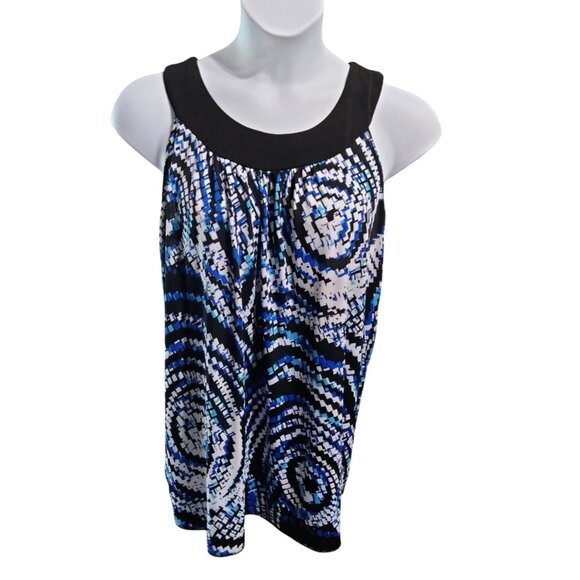 Double Take Womens Blue & Black Patterned Sleeveless Top Size 1X - Picture 2 of 7
